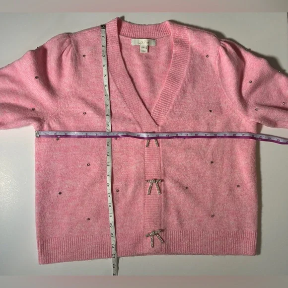 Lilly Pulitzer Ellorie Bow Sweater Pink Heathered ConchShell Paradise Rhinestone - Picture 8 of 11
